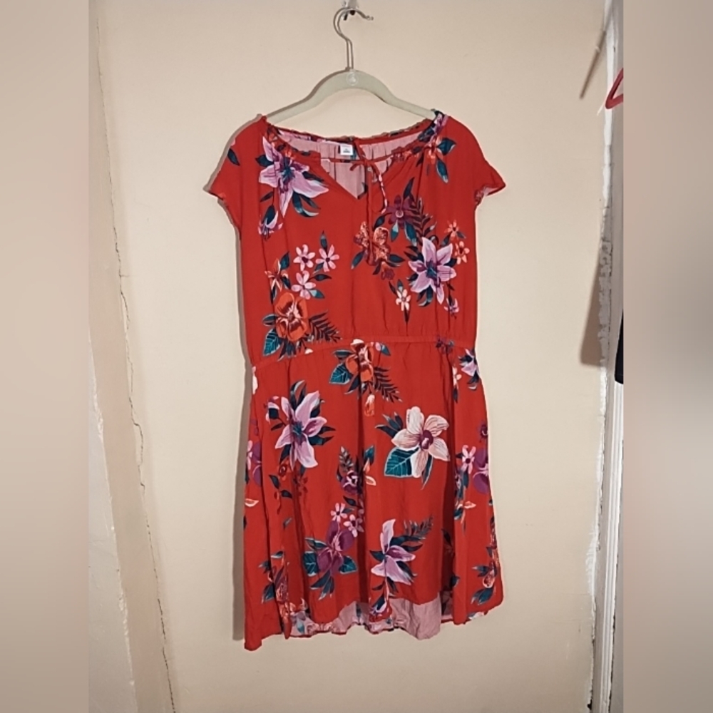 Old Navy Size‎ XL Floral Red Short-Sleeve Mini Dress Boho Tropical